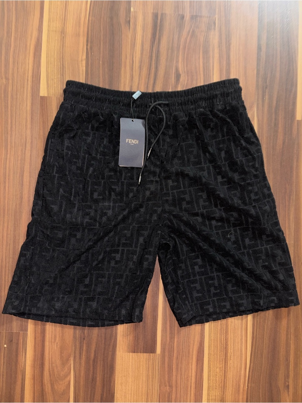 Fendi Black Monogram Velour Lounge Shorts